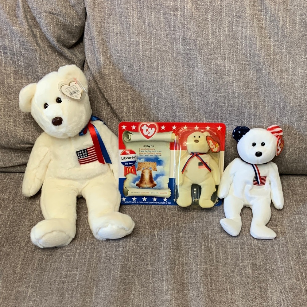 Ty Beanie Babies Patriotic Bear 3 sizes Trio